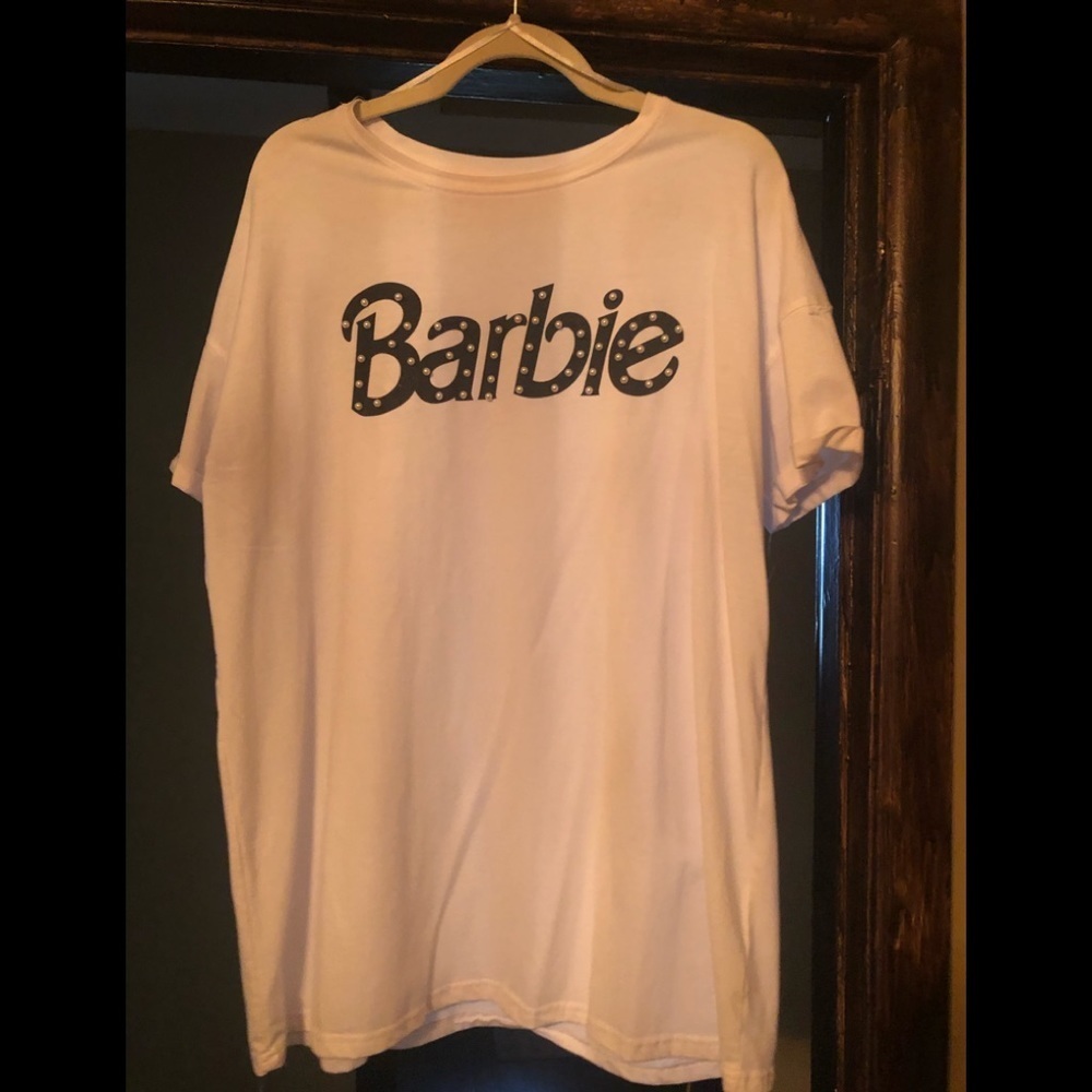 Barbie White Tee with Black Logo and pearls